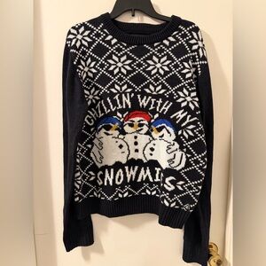 American Stitch Black & White Chillin W/ My Snowmies Ugly Christmas Sweater S XL